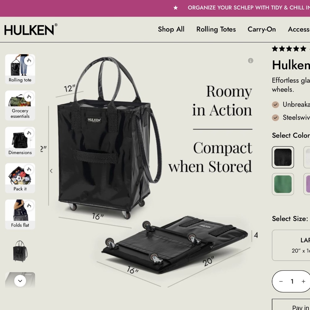 HULKEN BLACK ROLLER BAG, SIZE MEDIUM